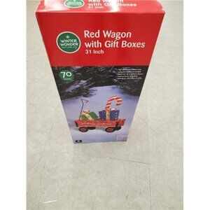 Winter Wonder Lane 31" Light-Up Christmas Wagon with Gift Boxes Festive Yard Art